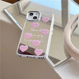 Qfdian Pink Heart Silver Plated Mirror Case For iPhone 11 12 13 Pro Max 14 15 Pro Max Silicone Drop Protection Case