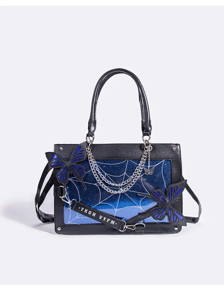 Qfdian Sweet Y2k Lolita Butterfly Chain Shoulder Bags Trendy Gothic Harajuku Ita Bag Japanese Chic Women Transparent Handbags Crossbody