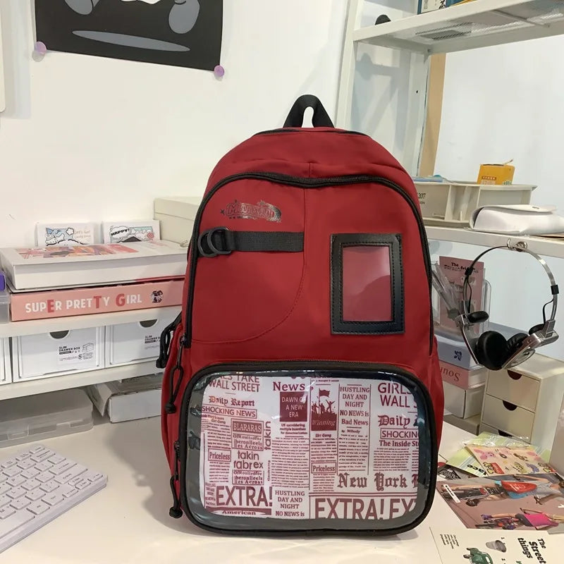 Qfdian Y2k Aesthetic Vintage Grunge Ita Bags High-capacity Transparent Laptop Schoolbags Women Students All Match Ins Preppy Backpacks
