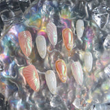 Qfdian 10pcs Almond Handmade Press On Nails Pearl Shell Aurora Design Meddle-length Full Cover Wear Manicure Art Finger Tips Decoration