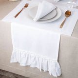 Qfdian 100% Cotton Ruffle White Table Runners for Rustic Wedding Decoration Baby Shower Birthday Party Living Room Kitchen Dinner Decor