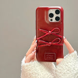 Qfdian Retro Fashion Lovely Bowknot Leather Case For iPhone 16 15 13 14 Pro Max Soft Matte TPU Phone Back Cover