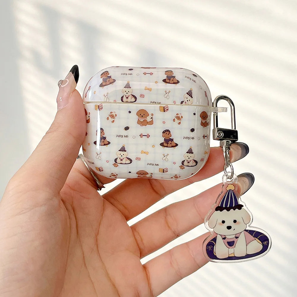 Qfdian Korea Ins Lovely Sit Dog Silicone Soft Case for AirPods 1/2/3/4 Pro 2 Wireless Bluetooth Earphone Charging Box Protection Coque