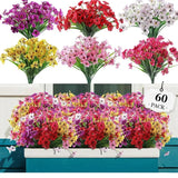Qfdian 60 Bundles Artificial Flowers for Outdoor No Fade Fake Plastic Outside Flowers Faux Plants for Decoration Hanging Planters