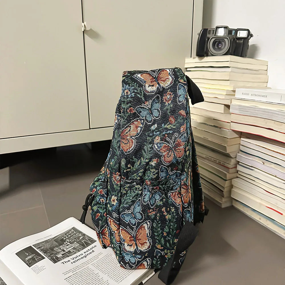 Qfdian New Chinese Style Woven Flower Backpack 2025 New Large Capacity Fashionable Lightweight Travel Bag Backpack