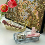 Qfdian Desktop Storage Basket INS Metal Sundries Organizer Basket Photocard Case Office Stationery Home Supplies Make Up Sorting Holder