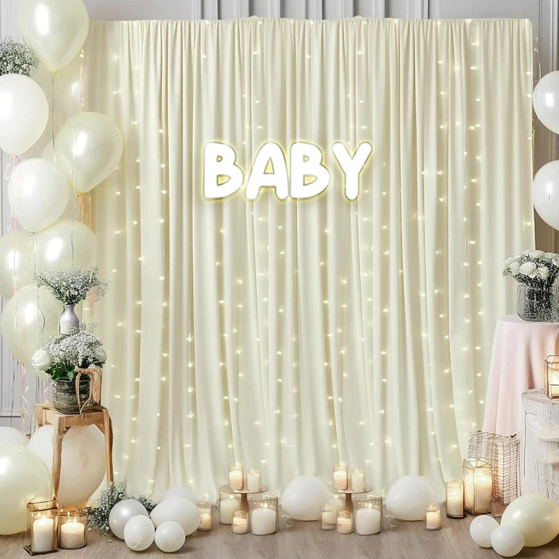 Qfdian 2 Panels Ivory Backdrop Curtains Thick Wrinkle Resistant Polyester Wedding Drapes for Birthday Photography Party Home Decoration