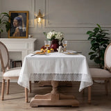 Qfdian White Lace Tablecloth French Style Meteor Shower Coffee Table Dressing Table Cover Cloth for Wedding Party Christmas Decorations