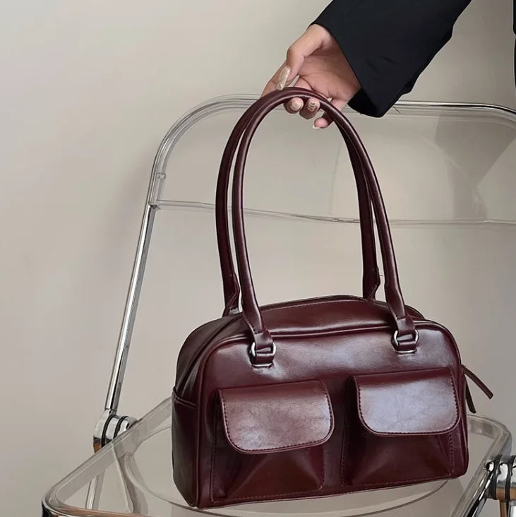 Qfdian Vintage Tender Preppy Girls Shoulder Bags Streetwear Fashion All Match Handbags Women Casual Solid Underarm Bag Y2k Aesthetic