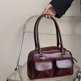 Qfdian Vintage Tender Preppy Girls Shoulder Bags Streetwear Fashion All Match Handbags Women Casual Solid Underarm Bag Y2k Aesthetic