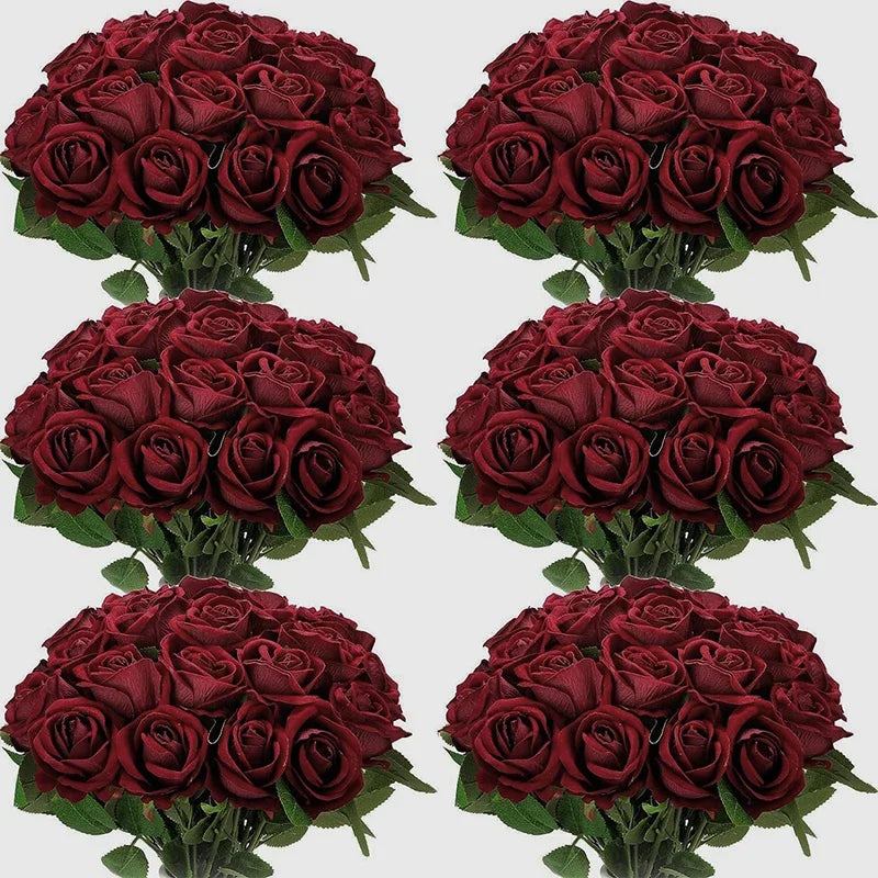 Qfdian 100PCS White Roses Artificial Flowers Bulk Fake Velvet Roses with Bendable Long Stems for Wedding Home Arrangement Event Parties