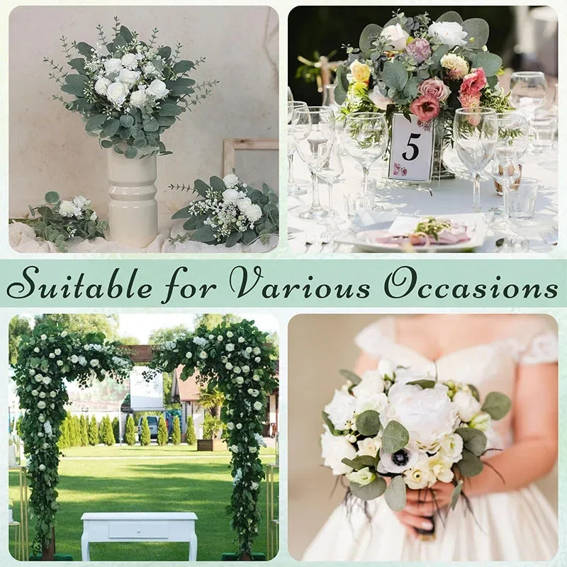 Qfdian 100 Pcs Mixed Eucalyptus Leaves Stems Bulk Artificial Silver Dollar Eucalyptus Leaves Picks Dried Eucalyptus Bundle Faux Spray