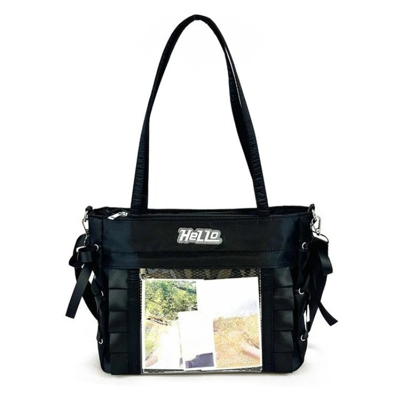 Qfdian All Match Transparent Bandage Bow Shoulder Handbags Casual Vintage Y2k Aesthetic Ita Bags Streetwear Women Grunge Underarm Bag