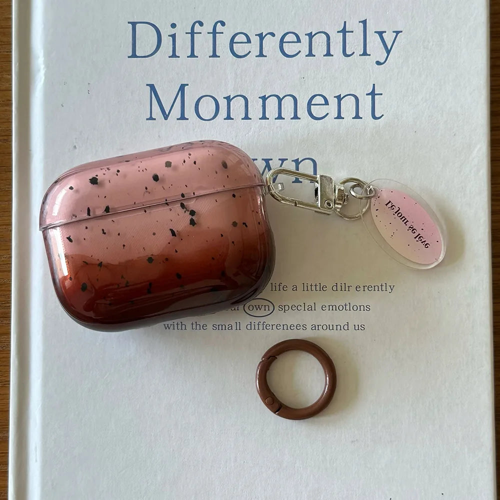 Qfdian Pink Brown Gradient Transparent Splashing Ink Design Soft Cover Case for Airpods 1/2/3/4 Pro 2nd Fashion Simplicity Style Coque