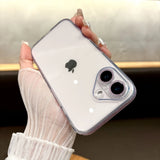 Qfdian Fashion Tempered Glass Transparent Back Cover for iPhone 16 15 14 13 12 11 Pro Max 14/15/16 Plus Sparkling Powder Soft Edge Case