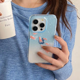 Qfdian Clear Blue Gradient Koi Fish Gloss Mobile Phone Protective Case For iPhone 12 13 14 15 Pro Max Coque For iPhone 16 Pro Max Cover