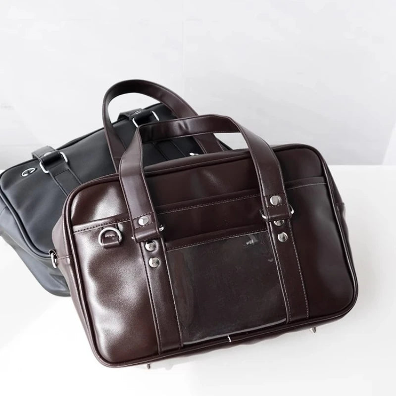 Qfdian Y2k Aesthetic Jk Casual Ita Bags Preppy Vintage All Match Pu Women's Handbags Japanese Preppy Transparent Shoulder Underarm Bag