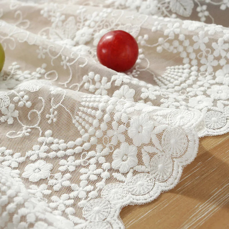Qfdian White Lace Table Runner Floral Embroidered Tables Lace Doilies Dressers End Tables for Wedding Decorations Tea Party Baby Shower