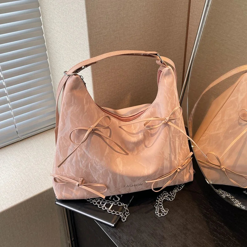 Qfdian Fashion Korean version bow single shoulder bag, female niche design, versatile casual bag, tote bag