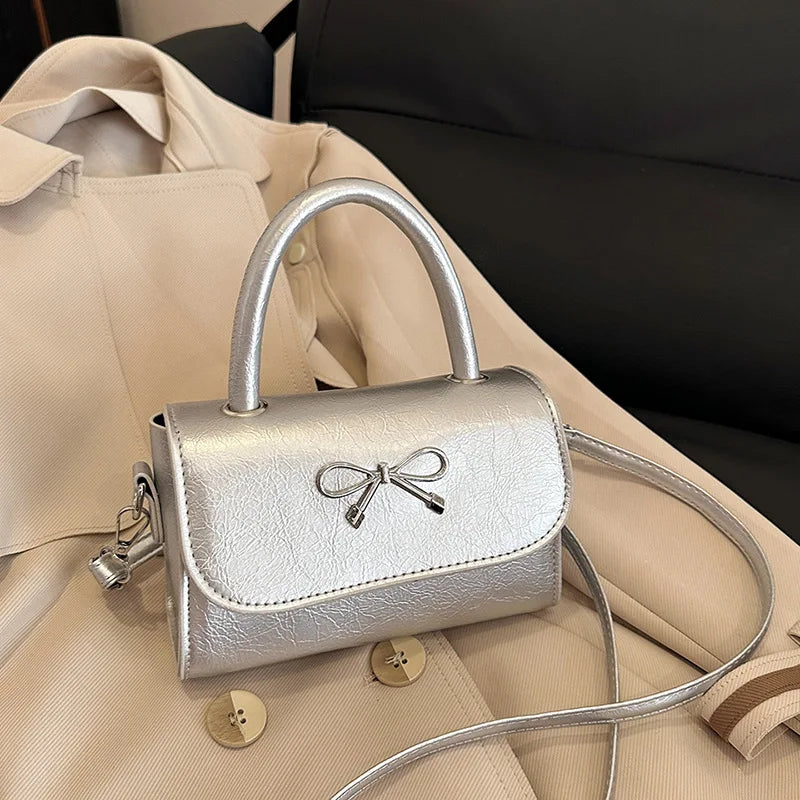 Qfdian Women Shoulder Bags New Bow Small Niche Simple High Quality Single Crossbody Bags Small Square Handbags and Purse