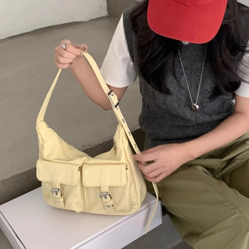 Qfdian Y2k Aesthetic Vintage Pockets Handbags All Match Women Streetwear Fashion Underarm Bag Simple Casual Chic Shoulder Bags Japanese