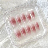 Qfdian 10pcs Handmade Press On Nails Fake Nails Honey Peach Blush Middle Short Almond Oval Coffin False Nails Gentle Nails Finger Tips