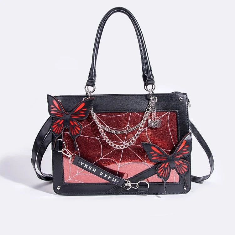 Qfdian Sweet Y2k Lolita Butterfly Chain Shoulder Bags Trendy Gothic Harajuku Ita Bag Japanese Chic Women Transparent Handbags Crossbody