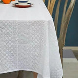 Qfdian White Cotton Tablecloths Lace Rectangle Dust-Proof Table Cover for Birthday Party Kitchen Dinner Baby Shower Wedding Decorations