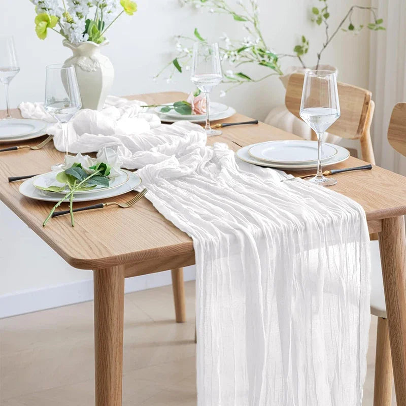 Qfdian 3pcs White Cheesecloth Table Runner Boho Gauze Cheese Cloth for Wedding Bridal Baby Shower Birthday Party Cake Table Decorations