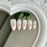 Qfdian Handmade Pink French False Press On Nails Full Cover Ballerina Almond Manicuree Decoration Wearable Artificial Nails