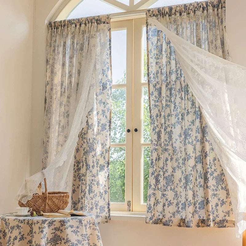 Qfdian 1 Panel Kids Blackout Curtain for Bathroom Bedroom Living Room Classroom Sheer Overlay Double Layer Rod Pocket Drapery with Lace