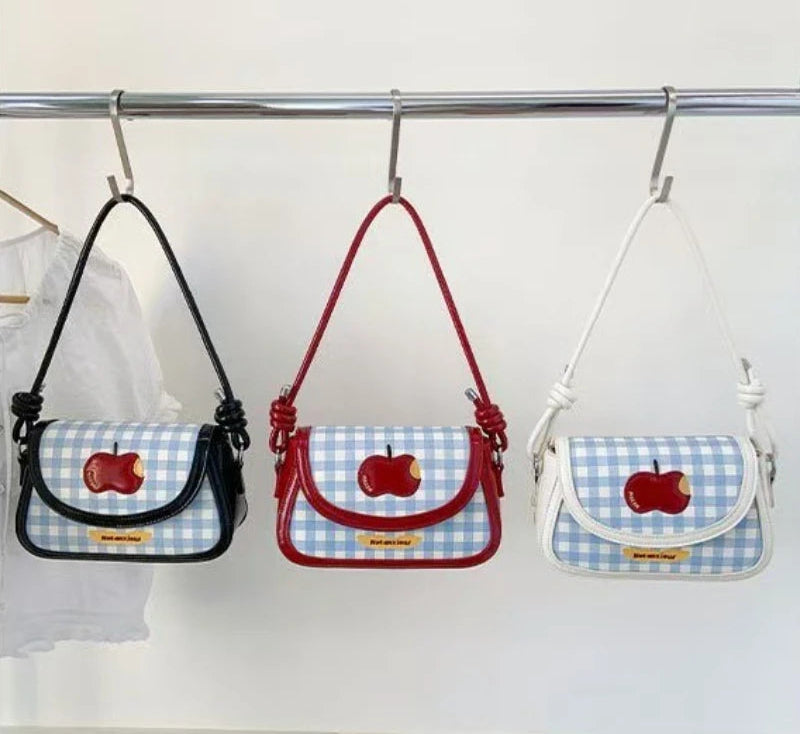 Qfdian Patchwork Contrast Color Plaid Underarm Bag Japanese Girls Kawaii Sweet Shoulder Handbags Y2k Women Fashion Chic Crossbody Bags