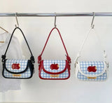 Qfdian Patchwork Contrast Color Plaid Underarm Bag Japanese Girls Kawaii Sweet Shoulder Handbags Y2k Women Fashion Chic Crossbody Bags