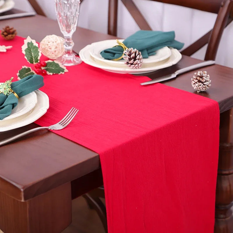 Qfdian 100% Cotton Ruffle White Table Runners for Rustic Wedding Decoration Baby Shower Birthday Party Living Room Kitchen Dinner Decor