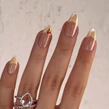 Qfdian 24Pcs Solid Nude Color Fake Nails with Jelly Glue Short Almond Press on False Nails Wearable Oval Finished Full Cover Nail Tips