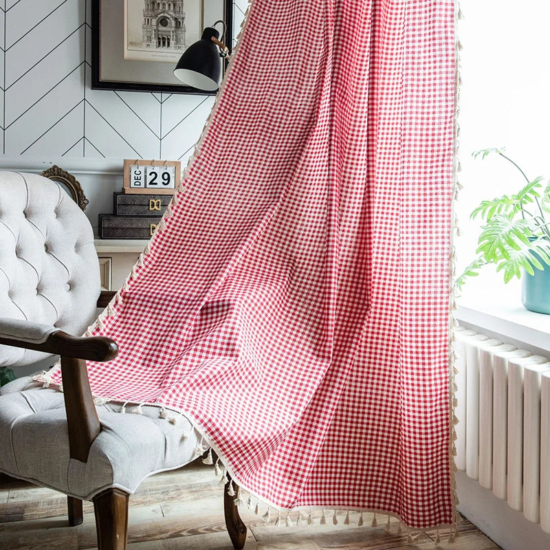 Qfdian Red White Plaid Curtains Blackout Check Pattern Rod Pocket for Living Room Bedroom Christmas Decoration Semi Sheer Window Drapes