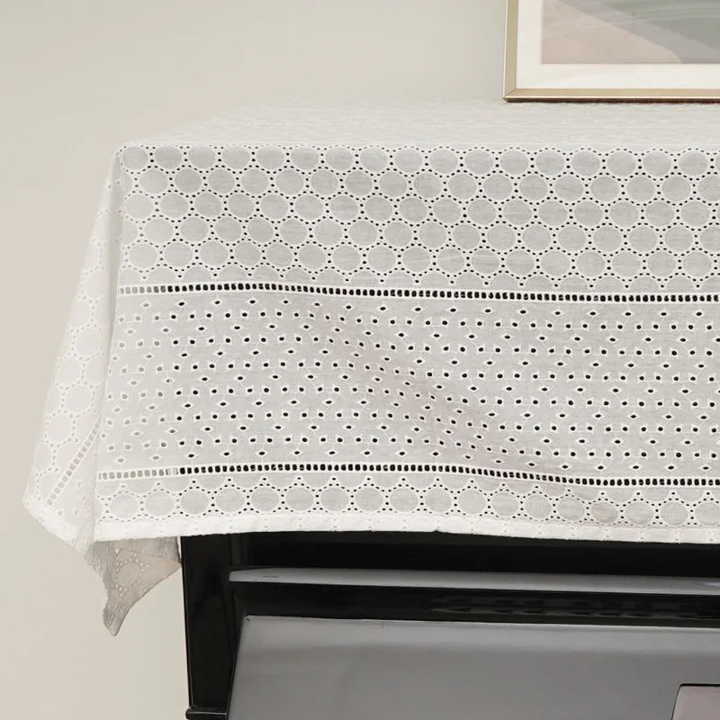 Qfdian White Cotton Tablecloths Lace Rectangle Dust-Proof Table Cover for Birthday Party Kitchen Dinner Baby Shower Wedding Decorations