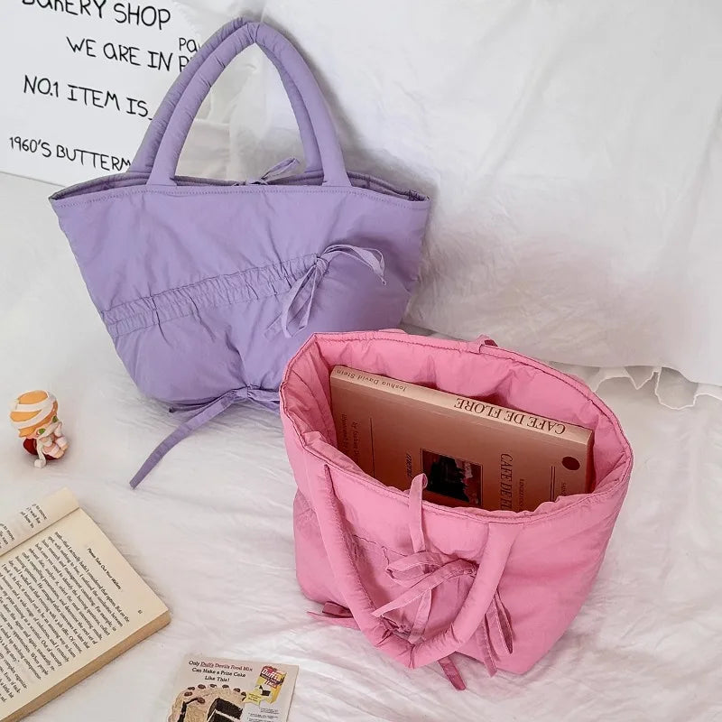 Qfdian Casual Simple Pleated Bow Solid Women's Handbags All Match Shopping Top-Handle Bags Fashion Y2k Aesthetic Trendy Clutches Female