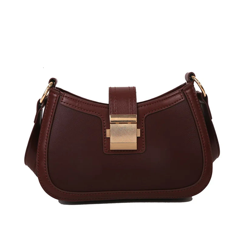 Qfdian Retro PU Leather Women's Crossbody Bag Korean Style Versatile Single Shoulder Underarm Bag