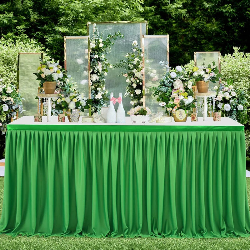 Qfdian White Table Skirts Rectangle Polyester Ruffle Tablecloth for Wedding Birthday Party Baby Bridal Shower Banquet Table Decorations