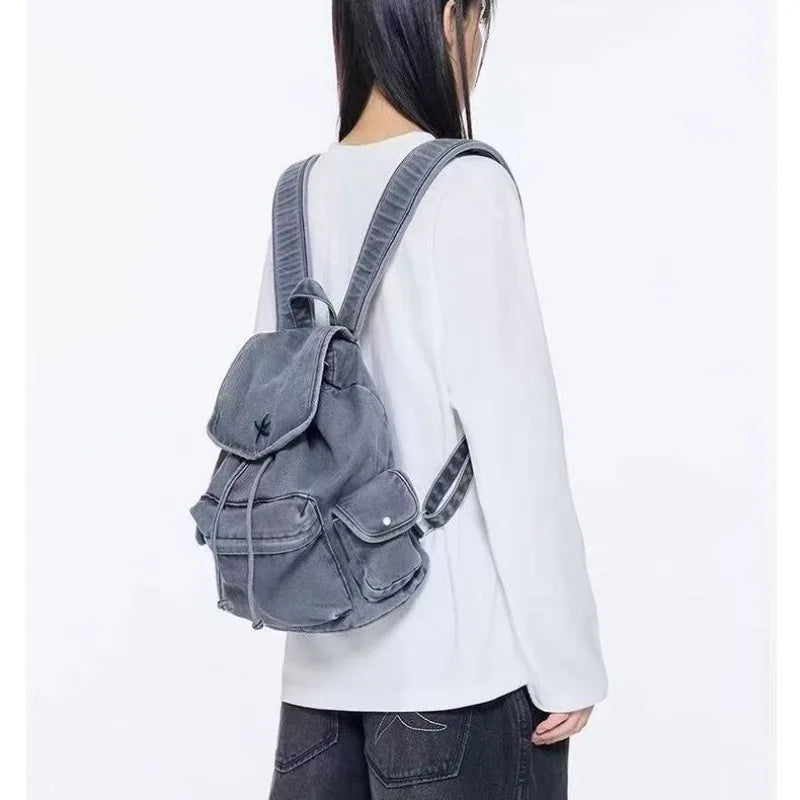 Qfdian Vintage Y2k Aesthetic Women Students Backpacks Casual Simple All Match Denim Bags Japanese Streetwear Fashion Girls Schoolbags