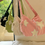 Qfdian Large Capacity Corduroy Bag, Women's Single Shoulder Casual Five Pointed Star Crossbody Bag, Versatile Tote Bag