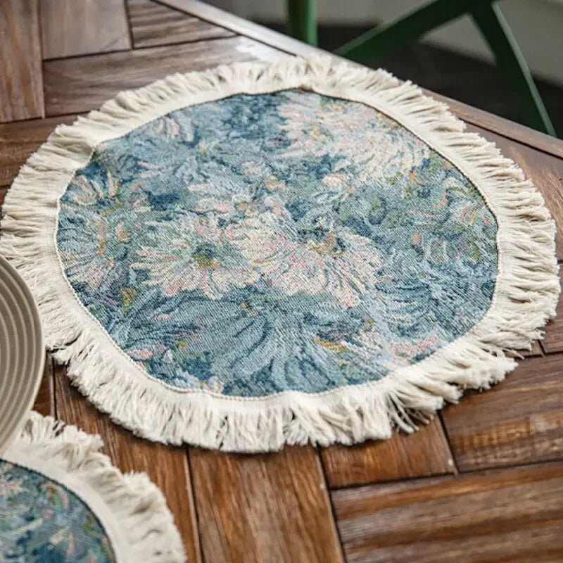 Qfdian Round Burlap Placemats Set of 4 Jute Rustic Place Mats for Dining Party Tables Heat Resistant Natural Farmhouse Table Mats Decor