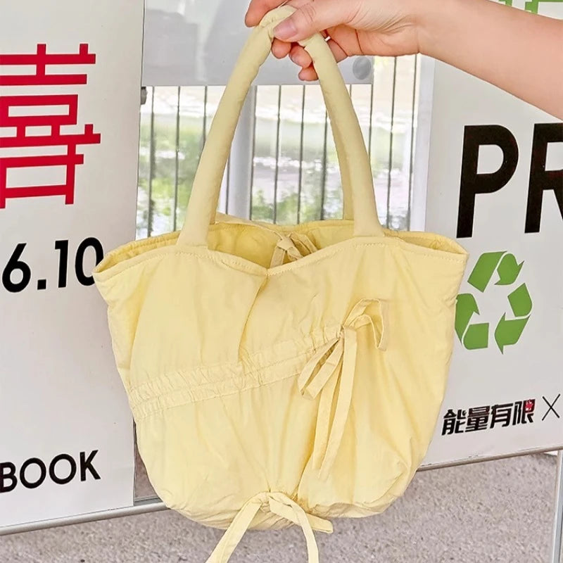 Qfdian Casual Simple Pleated Bow Solid Women's Handbags All Match Shopping Top-Handle Bags Fashion Y2k Aesthetic Trendy Clutches Female