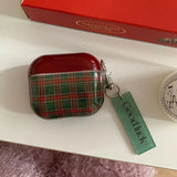 Qfdian Retro Style Grid Pattern Gloss Soft Cover Case for AirPods 4/3/2/1 Pro 2 Wireless Bluetooth Earphone Shell Good Lucky Pendant