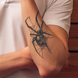 Qfdian Black Spider Temporary Tattoo Stickers Waterproof Long Lasting One Week To Two Weeks,realistic, For Men Neck Arm Chest