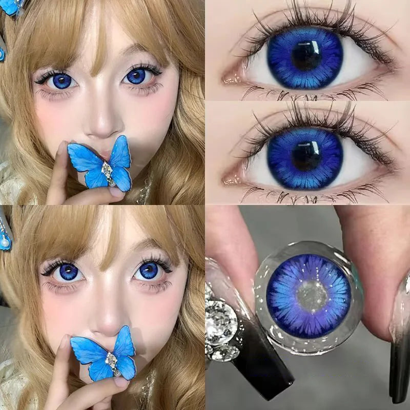 Qfdian Prussian Blue Color Contact Lenses Cosplay Softlens for Eyes Lenses Eyecontacts with Myopia