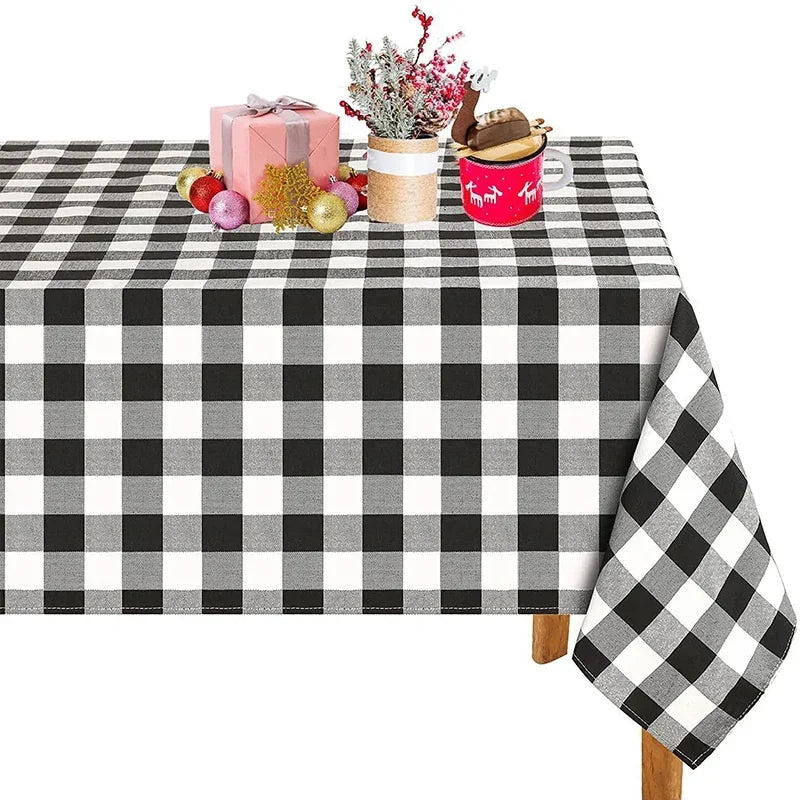 Qfdian Checkered Christmas Tablecloth Oblong Red Retro Plaid Table Cloth Stain Resistance Winter Xmas Holiday Party Kitchen Table Cover