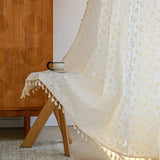 Qfdian Korean Daisy Curtain Road Pocket Shade Bohemian Tassel Curtain for Kitchen Bedroom Living Room Kids Semi Blackout Window Curtain
