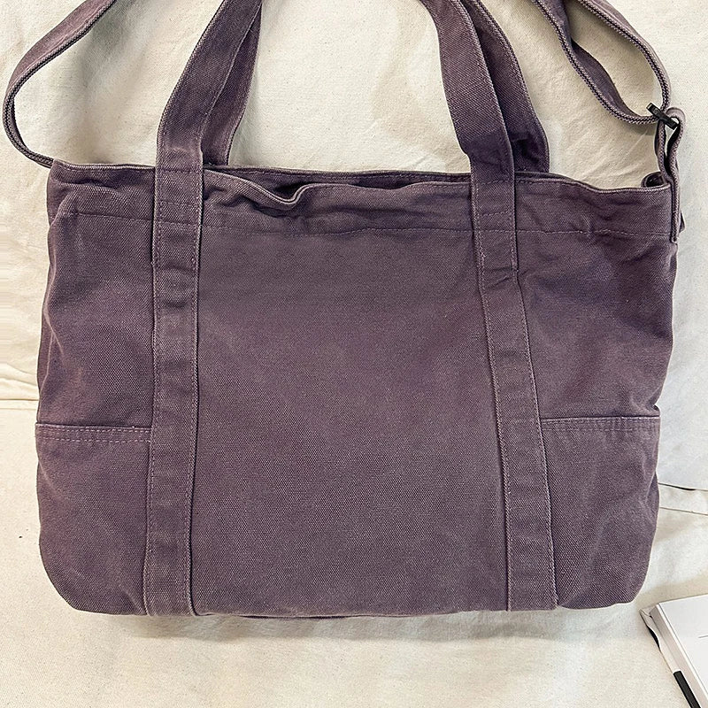 Qfdian Large Capacity Canvas Shoulder Bags High Quality 100% Cotton Handbags Solid Cloth Casual Totes Simple Preppy Style Packages